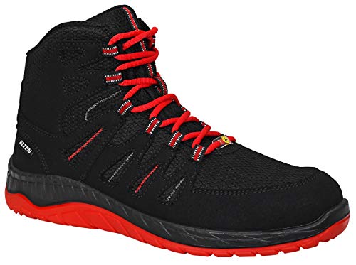 ELTEN Sicherheitsschuhe MADDOX black-red Mid ESD S3, Herren, Textil, Stahlkappe, leicht, sportlich, Schwarz/Rot, im Sale