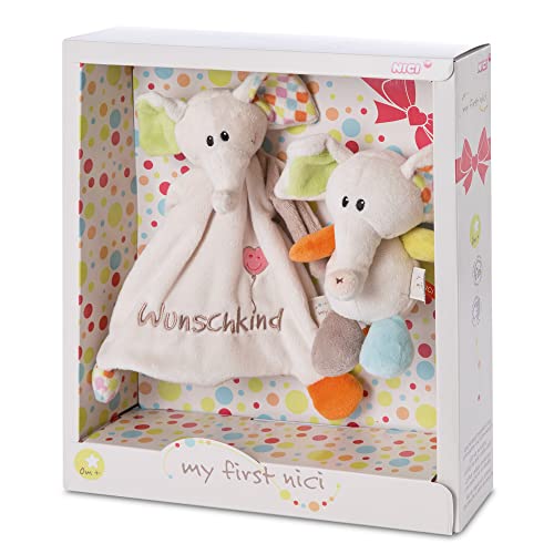 NICI Geschenkset für Babys & Kleinkinder–Schmusetuch & Schmusetier Elefant Dundi 18cm Wunschkind in toller Geschenkbox (25x25 cm)–Baby Geschenke ab 0+ Monaten–Kuscheltier und Kuscheltuch, Beige, 47769 im Sale