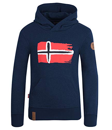 Trollkids Baumwoll Hoodie Pullover mit Kapuze Trondheim, Marineblau/Orange, Größe 128 im Sale