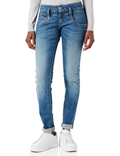 Herrlicher Damen Pitch Slim Organic Denim Jeans, Blue sea L32, W27/L32 im Sale