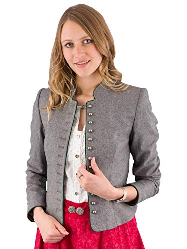 Hammerschmid Trachtenjacke Gmund grau, eleganter Trachtenjanker für Damen, festlicher Trachtenblazer zum Dirndl oder Trachtenrock, Lodenjacke mit Knöpfen, Stehkragen, Schößchen 48 im Sale