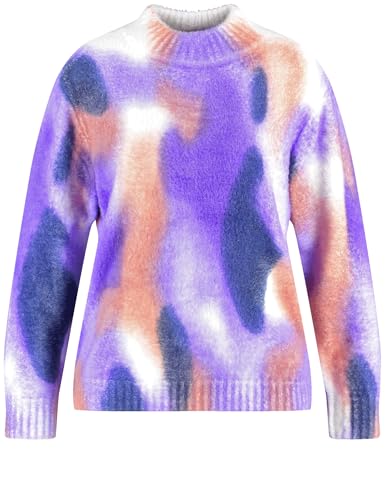 Samoon Damen Kuscheliger Pullover mit Print Langarm, Ärmelbündchen Gemustert Magic Purple Gemustert 44 im Sale