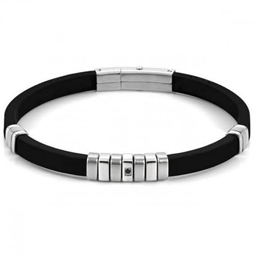 Nomination Men's Bracelet Black Rubber Steel and Black Zircon City 028805/001 im Sale