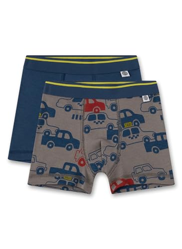 Sanetta Jungen-Hipshorts (Doppelpack) Grau mit Autos und Dunkelblau | Hochwertige und nachhaltige Unterhose für Jungen aus Bio-Baumwolle. Inhalt: 2er Set Unterwäsche für Jungen 092 im Sale