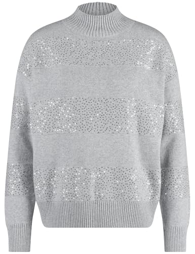 Gerry Weber Damen Pullover mit Turtleneck und Dekor Langarm, breite Rippenbündchen unifarben Silver Grey Melange 40 im Sale