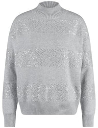 Thumbnail for Gerry Weber Damen Pullover mit Turtleneck und Dekor Langarm, breite Rippenbündchen unifarben Silver Grey Melange 40 im Sale