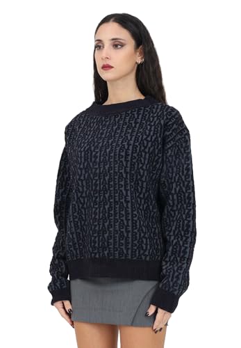 PATRIZIA PEPE Blauer Pullover mit Rundhalsausschnitt für Damen mit Allover-Logo, blau, X-Small im Sale