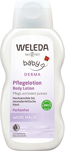 WELEDA Bio Baby Derma Weiße Malve Pflegelotion- Naturkosmetik Feuchtigkeitspflege Bodylotion zur Beruhigung und intensiven Pflege von hochsensibler, neurodermitischer & trockener Haut (1 x 200 ml) im Sale