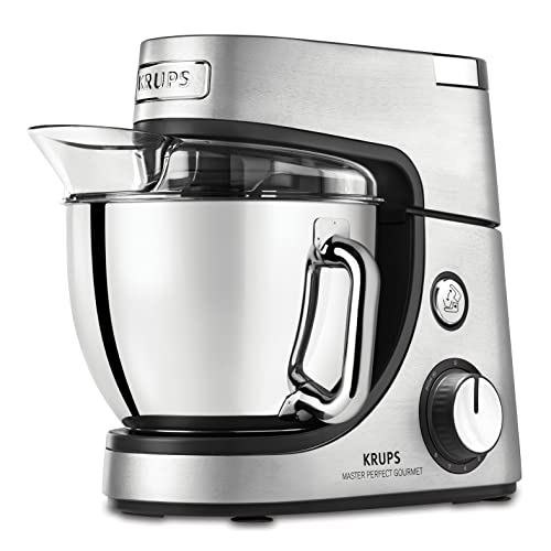 Krups KA631D Küchenmaschine Master Perfect Gourmet | 1100 Watt | 8 Geschwindigkeiten | 4,6L Edelstahlschüssel | 5 Zubehör: Back-Set, Flex-Bowl, Schnitzelwerk | Edelstahl gebürstet im Sale