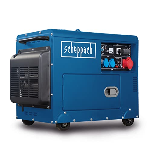 Scheppach Diesel Stromerzeuger | Elektrostart | 7,7PS | 5000W | 2x 230V, 1x 400V Steckdose | 16L Tank | AVR System | Stromgenerator SG5200D inkl. Fahrvorrichtung im Sale