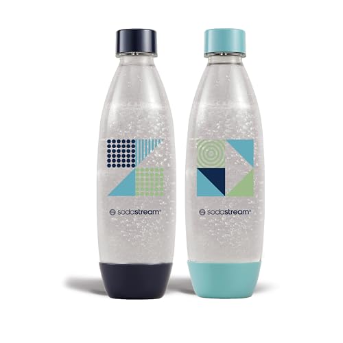 SodaStream 2 Flaschen 1 l für Sprudelwasser und Soda | Snap & Lock Technologie zum Einrasten | spülmaschinenfest | BPA-frei | Details Dunkelblau und Cyan