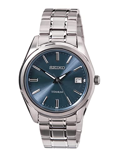 Seiko Herren-Uhr Quarz Titan mit Edelstahlband SUR371P1, Blau im Sale