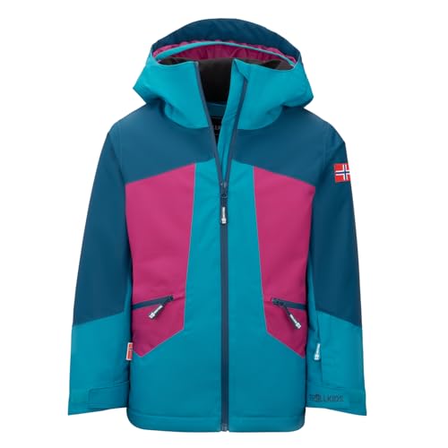 Trollkids wasserdichte atmungsaktive Mädchen Ski-Jacke RAULAND, Madeira blau/Dunkeltürkis/Helle Beere, Größe 140 im Sale