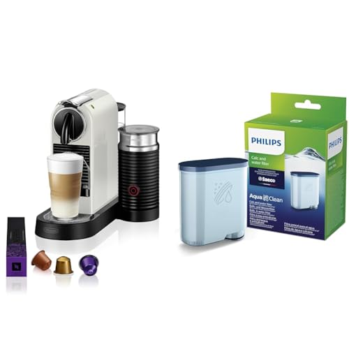 NESPRESSO De'Longhi Citiz EN267.WAE Kaffeekapselmaschine mit Milchaufschäumer & Philips AquaClean Kalk- und Wasserfilter für Espressomaschine, Kein Entkalken bis 5000 Tassen, Einzelpack