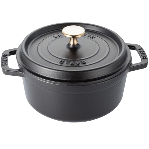 STAUB Gusseisen Bräter/Cocotte, Rund 18 cm, 1,7 L, Aromaregen Funktion, Für alle Herdarten geeignet, Schwarz