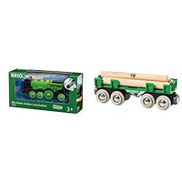 Thumbnail for BRIO World 33593 Grüner Gustav elektrische Lok – Batterie-Lokomotive mit Licht & Sound – Kleinkinderspielzeug empfohlen ab 3 Jahren & 33696 - Langholzwagen