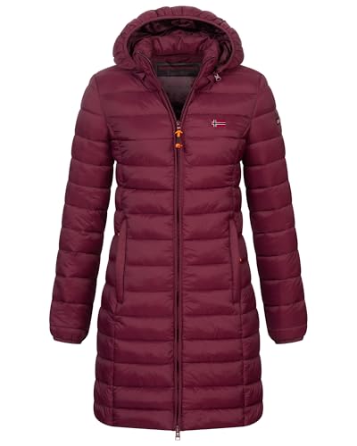 Geographical Norway Damen Winter Jacke Steppjacke Parka Lange Kapuzenjacke Steppmantel Outdoor abnehmbare Kapuze, Farbe:Schwarz, im Sale