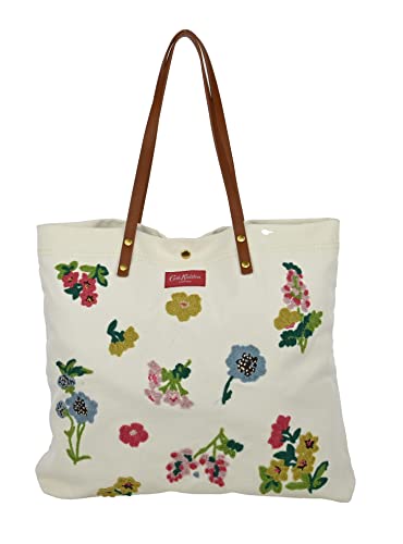 Cath Kidston Tragetasche aus Segeltuch mit Druckknöpfen, bestickt, 100 % Baumwolle, cremefarben, leuchtendes Blau, Large im Sale