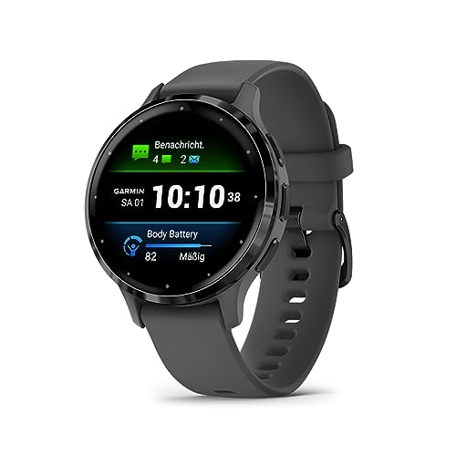 Garmin Venu 3 – GPS-Fitness-Smartwatch mit Bluetooth Telefonie und Sprachassistenz, Ultrascharfes 1, Zoll/, Zoll AMOLED-Touchdisplay, Fitnessfunktionen, Music, Pay Rollstuhlmodus, Slate/pebble Grau im Sale