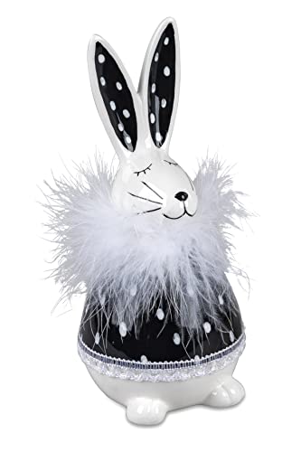 formano Hase schwarz weiß mit Feder Kragen | Figur Osterhase Zierfigur Dekofigur | Osterdeko Ostern | 19 cm