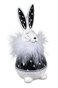 Thumbnail for formano Hase schwarz weiß mit Feder Kragen | Figur Osterhase Zierfigur Dekofigur | Osterdeko Ostern | 19 cm