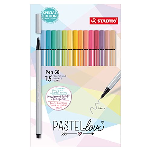 Premium-Filzstift - STABILO Pen 68 - Pastellove Set - 15er Pack - mit 15 verschiedenen Farben