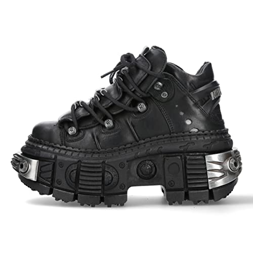 New Rock M.WALL106-S10 Unisex-Stiefel, TANK-Sohle, mit Schnürung, Leder, Schwarz, Unisex, Schwarz , 39 EU im Sale