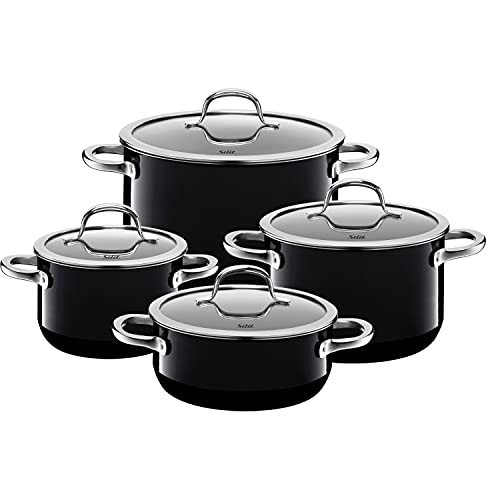 Silit Passion Black Topfset Induktion 4-teilig, Kochtopf Set mit Glasdeckel, Silargan Funktionskeramik, Induktions Töpfe Set nickelfrei, schwarz im Sale