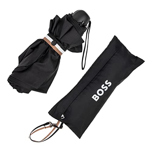 Hugo Boss Iconic Mini Pocket Regenschirm Taschenschirm aus Polyester in der Farbe Schwarz, Maße offen: Länge ca. 56 cm, Durchmesser ca. 90 cm, HUG321A