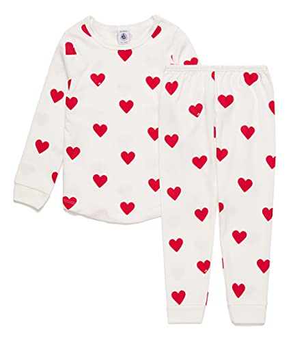 Petit Bateau Mädchen Pyjama, Weiss Marshmallow / Rot Terkuit, 4 Jahre im Sale