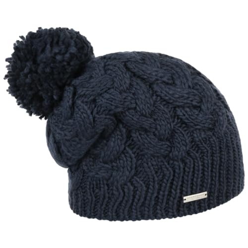 Seeberger Travola Bommelmütze Strickmütze Beanie Damenmütze (One Size - dunkelblau) im Sale