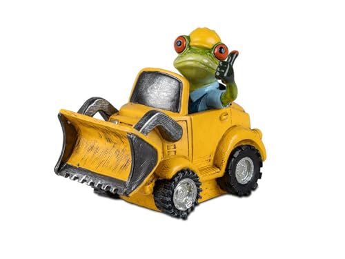 formano Lustige Frösche Figur Bauarbeiter mit Radlader Dekoration16cm Handbemalt Kunststein Skulptur Baumaschine Froschhausen