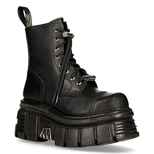 New Rock M-NEWMILI083-S21 Unisex Metallisch Kampfstiefel Schwarzes Leder Militär Biker Gote Punk Schuhe 37 im Sale