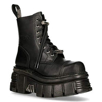 Thumbnail for New Rock M-NEWMILI083-S21 Unisex Metallisch Kampfstiefel Schwarzes Leder Militär Biker Gote Punk Schuhe 37 im Sale