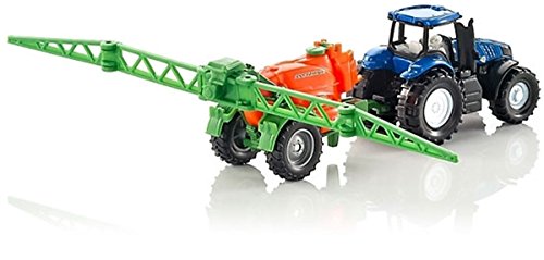 siku 1668, New Holland Traktor mit Feldspritze, Metall/Kunststoff, Blau/Orange, Bewegliches Spritzgestell im Sale