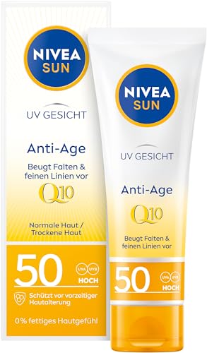 NIVEA SUN UV Gesicht Q10 Anti-Age Sonnenschutz mit LSF 50 (50 ml), feuchtigkeitsspendende Gesichtssonnencreme, Anti-Falten Sonnencreme mit Schutz vor UVA/UVB-Strahlen im Sale