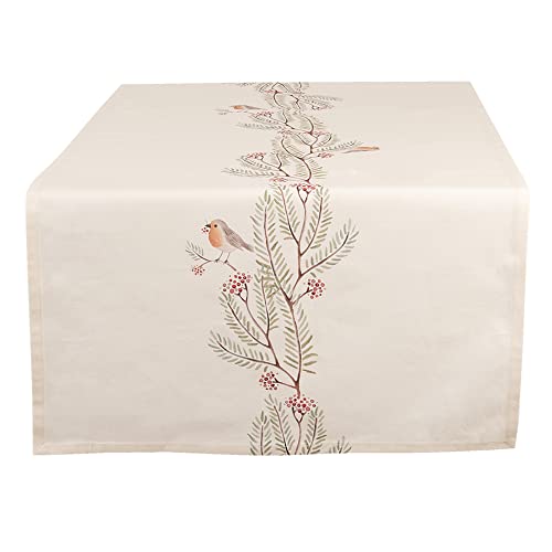 Clayre & Eef VGP64 Tischläufer 50x140 cm Creme Weihnachts-Motiv im Sale