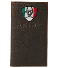 Thumbnail for Ariat Men's Rodeo Wallet Mexican Flag Logo, Brown