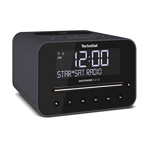 TechniSat DIGITRADIO 52 CD Stereo DAB Radiowecker mit zwei einstellbaren Weckzeiten (DAB+, UKW, Snooze, Sleeptimer, dimmbares Display, Bluetooth, Wireless-Charging Funktion, CD-Player) schwarz im Sale