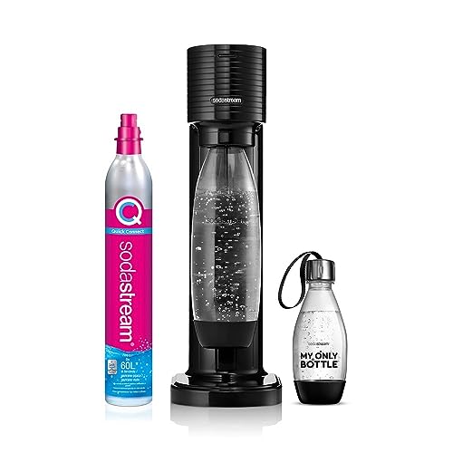 SodaStream Wassersprudler Gaia schwarz für die Herstellung von Mineralwasser, inkl. 1 Flasche à 1 Liter, 1 Flasche mit 0,5 l und 1 Zylinder Kohlendioxid Co2 Lebensmittel 425 g mit Rapico Anschluss