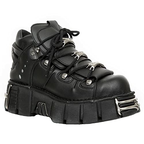 New Rock Tower Stiefeletten M-106-VS1 Unisex Metallisch Schwarz Vegan Leder Gothic Punk Rock 40 im Sale