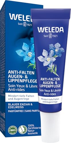 WELEDA Bio Anti Falten Augenpflege & Lippenpflege Blauer Enzian & Edelweiß - Naturkosmetik Augencreme/Lippencreme mindert tiefe Falten, Augenringe, Tränensäcke & Schwellungen (vegan, 10ml) im Sale