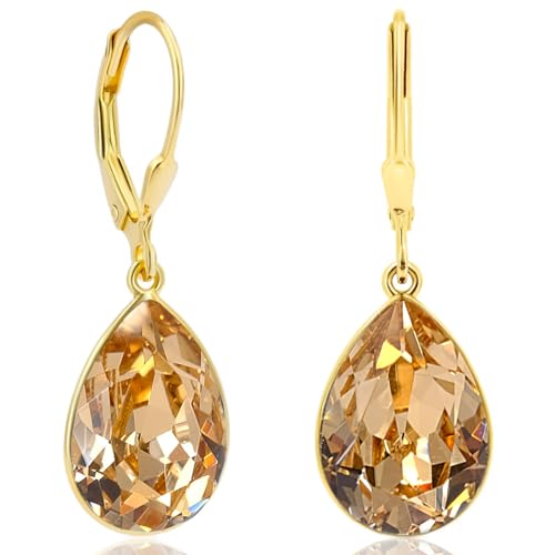 925 Ohrringe Gold Marken Kristalle Tropfen Light Topaz NOBEL SCHMUCK im Sale