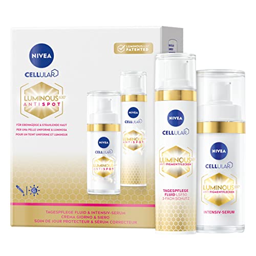 NIVEA Cellular LUMINOUS 630 Tagespflege Fluid und Intensiv-Serum Set, Anti-Pigmentflecken Pflegeset, inklusive Anti-Aging Tagespflege und Serum, Geschenkbox (1 x ml, 1 x 30 ml) im Sale