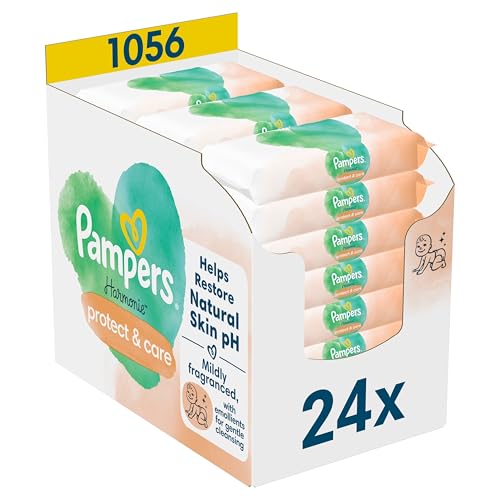 Pampers Harmonie Protect & Care Baby Feuchttücher, 24 x stück, die helfen, den natürlichen pH-Wert der Haut wiederherzustellen, 1056 Feuchttücher im Sale