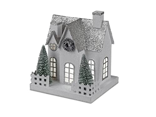 formano 1 Stück Dekoratives Winterhaus Weihnachtshaus Weihnachten Schmuck mit LED Licht Weiss-Silber