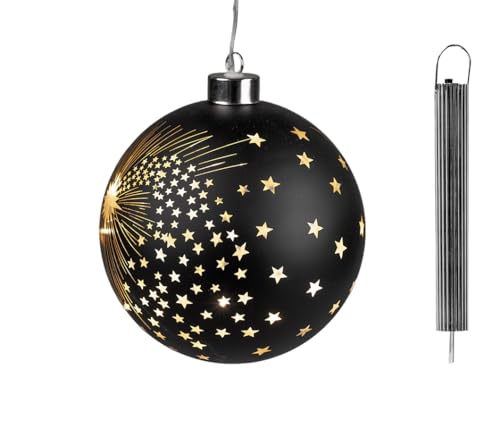 Formano Hänger Kugel Schwarz LED Licht Timer 15cm Stern-Dekor Gold Innenfarbe Batteriebox 2xAAA Winterliches Dekor Weihnachtsdekoration zum hängen im Sale