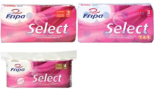 FRIPA Toilettenpapier Select - 3-lagig, TAE, geprägt, hochweiß, 8 Rollen à 180 Blatt; Packungsinhalt: 8 Rollen