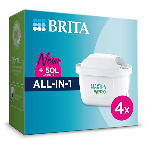 BRITA MAXTRA PRO All-in-1 Pack 4 Wasserfilterkartusche - Original Ersatz für BRITA Karaffen für reines Geschmackswasser aus dem Wasserhahn gefiltertes Wasser - filtert Mikroverunreinigungen wie PFAS, im Sale