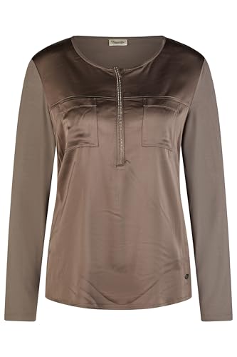 Damen Shirt mit Bluseneinsatz Taupe im Sale